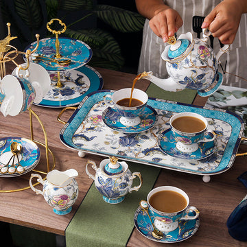 INGRI Skagen Series - Handcrafted Bone China Floral Relief Tea Set - Je t'aime Resolute