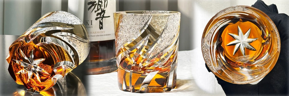 Edo Kiriko Handcrafted Pine & Crane Crystal Whisky Glass with Wooden Box - Je t'aime Resoluteslider_item_NAHzGH