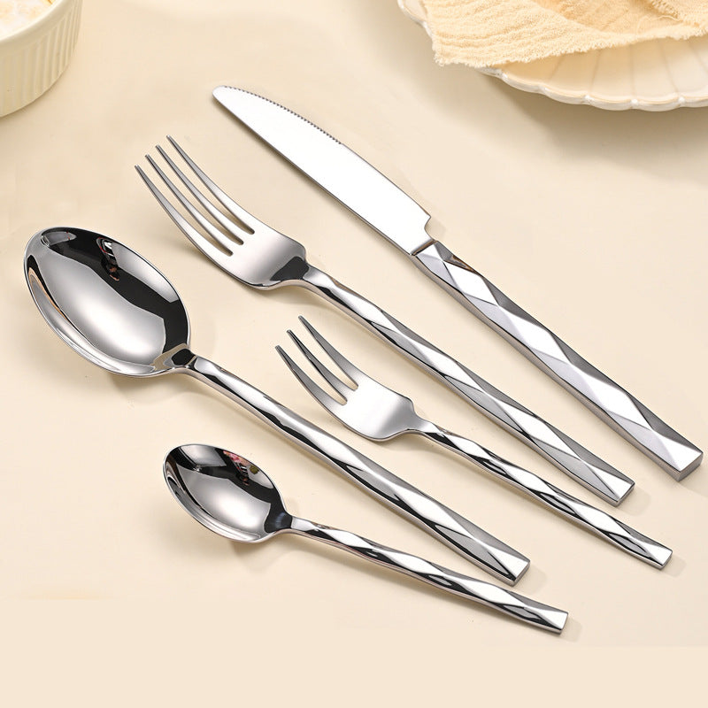 JR Diamond-Cut Stainless Steel Western Cutlery Set (5 pcs) - Je t'aime Resolute