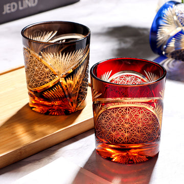 Edo Kiriko Crane Feather Whisky Glass With Wooden Box - Je t'aime Resolute