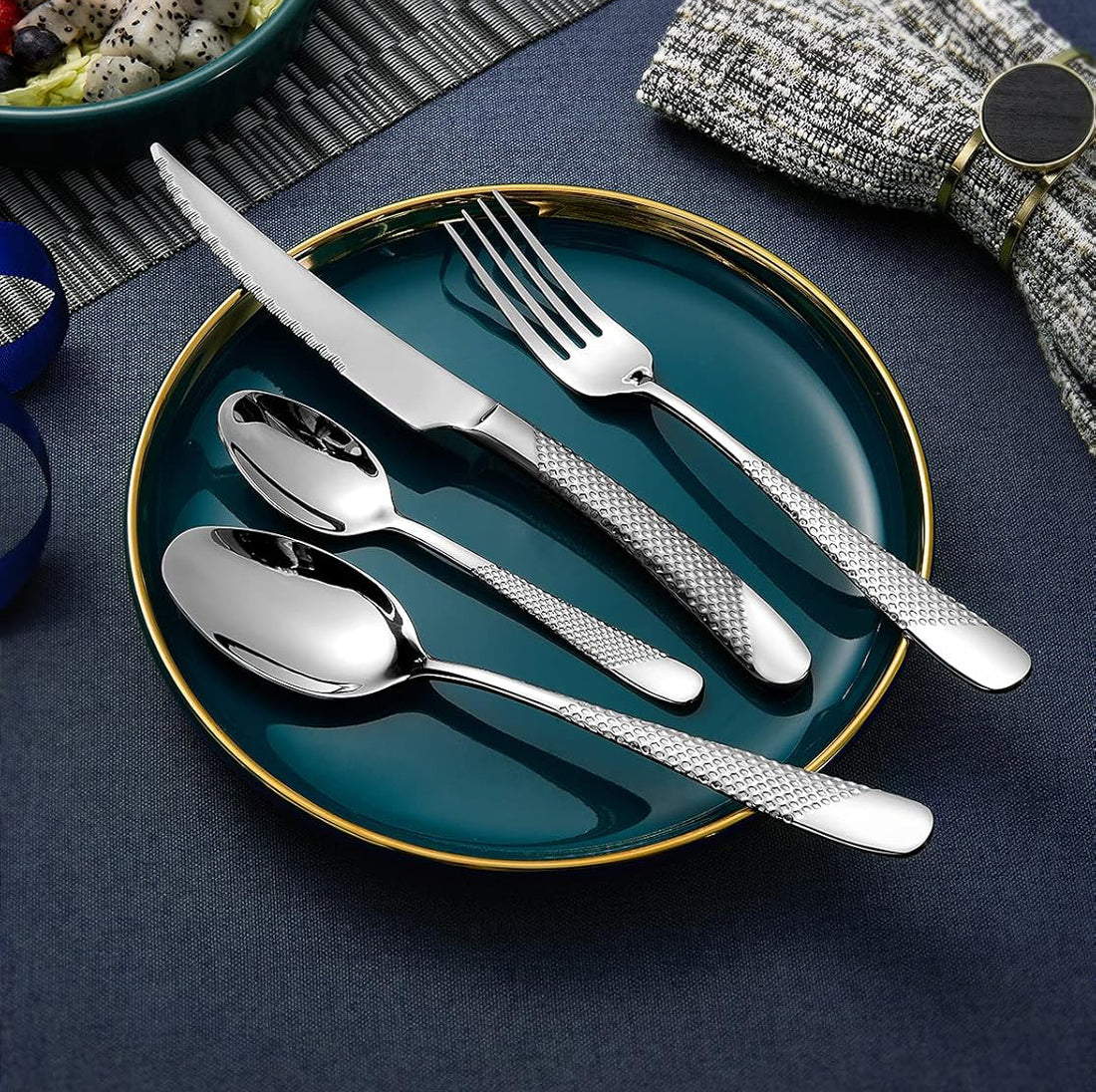 JR Star Diamond Pattern Stainless Steel Cutlery Set (4 pcs) - Je t'aime Resolute