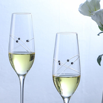 JR Handcrafted Diamond-Engraved Crystal Champagne Glass Set with Gift Box - Je t'aime Resolute