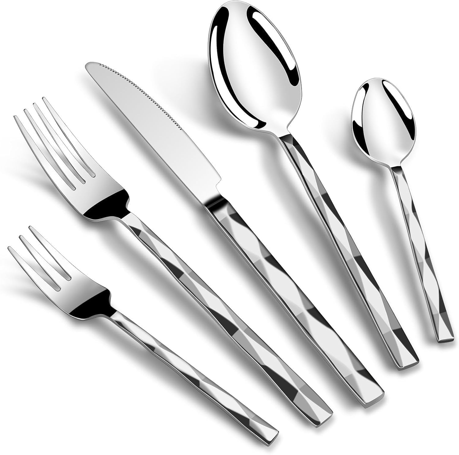 JR Diamond-Cut Stainless Steel Western Cutlery Set (5 pcs) - Je t'aime Resolute