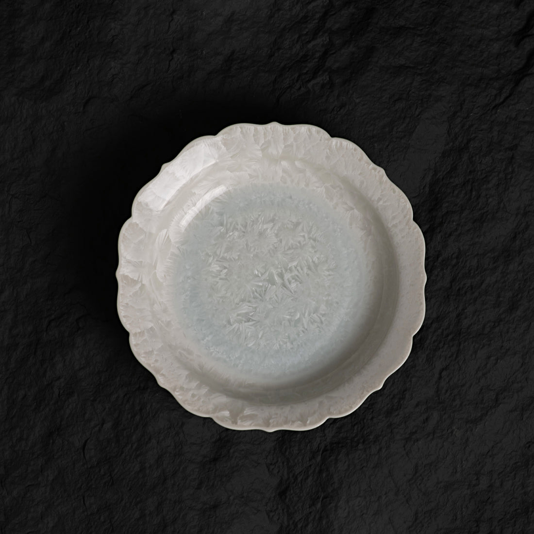 Ice White-Blue Floral Edge Deep Dessert Plate – 6.2” Handmade Ceramic Plate - Je t'aime Resolute