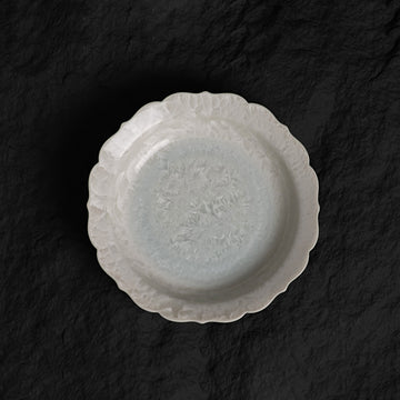 Ice White-Blue Floral Edge Deep Dessert Plate – 6.2” Handmade Ceramic Plate - Je t'aime Resolute