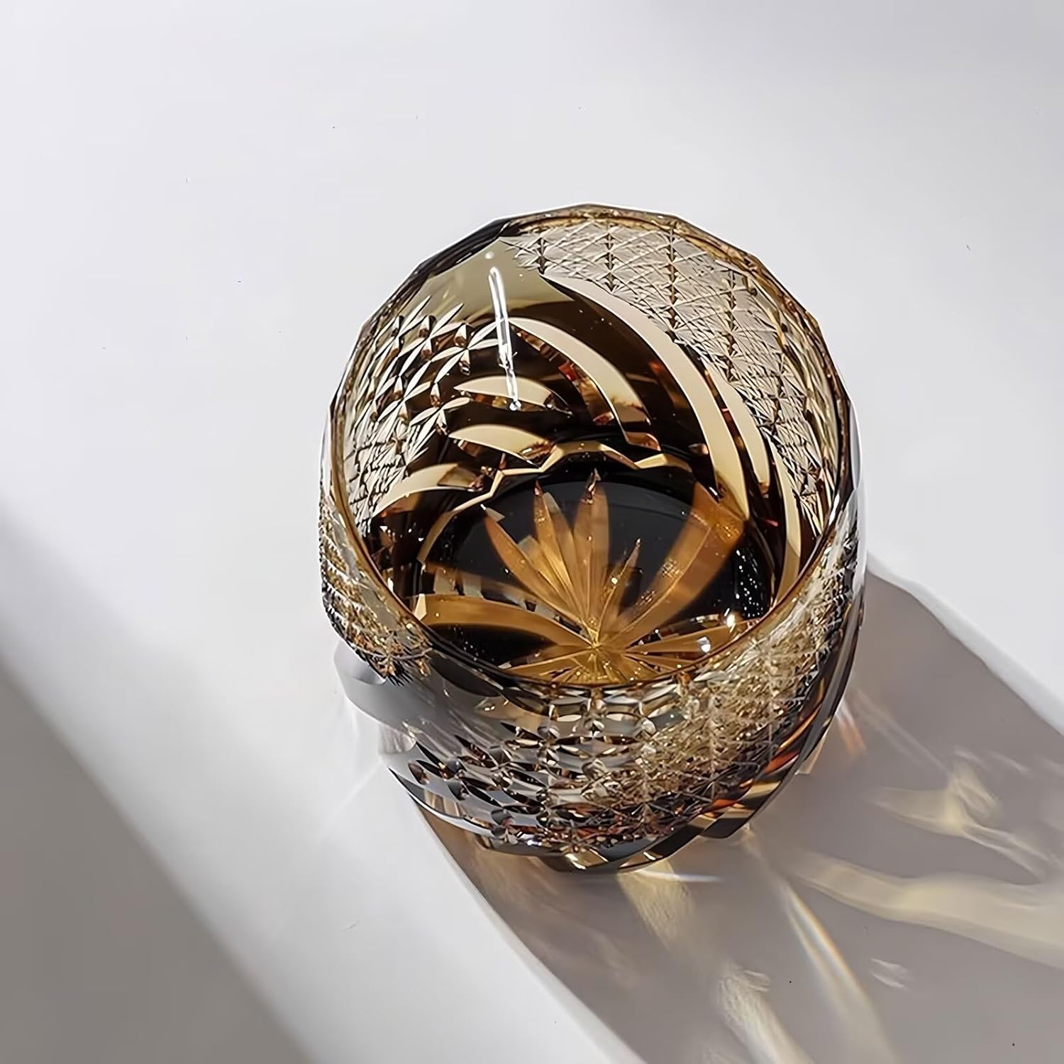 Edo Kiriko Handcrafted Amber Whisky Glass With Wooden Box - Je t'aime Resolute