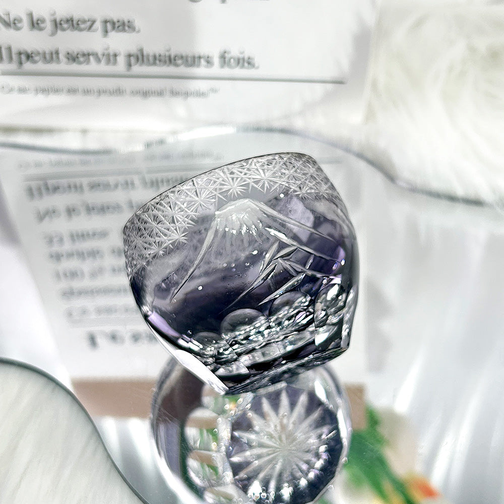 Japanese Handcrafted Edo Kiriko Mount Fuji Series Mini Sake Flask & Sake Cup Pure Hand-Carved Crystal Glass Set - Je t'aime Resolute