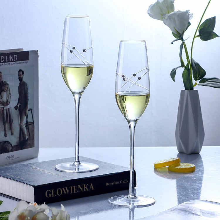 JR Handcrafted Diamond-Engraved Crystal Champagne Glass Set with Gift Box - Je t'aime Resolute