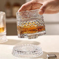 JR Handcrafted 360° Rotating Embossed Crystal Whiskey Tumbler Glass - Je t'aime Resolute