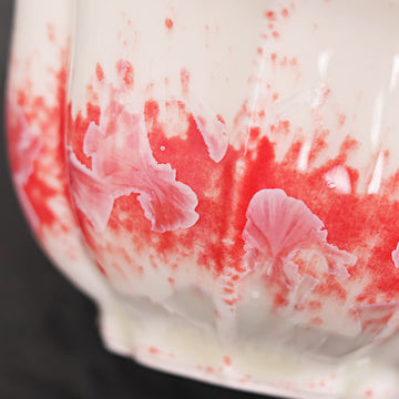 Crimson Whisper | Floral Rim Handmade Ceramic Crystalline Glaze Tea Cup - Je t'aime Resolute