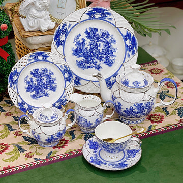 INGRI Blue Porcelain Art Series - Handcrafted Bone China Tea Set - Je t'aime Resolute
