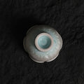 Ice White-Blue Crystalline Glaze Floral Rim Tea Cup – 3.1” Handmade Ceramic Teaware - Je t'aime Resolute