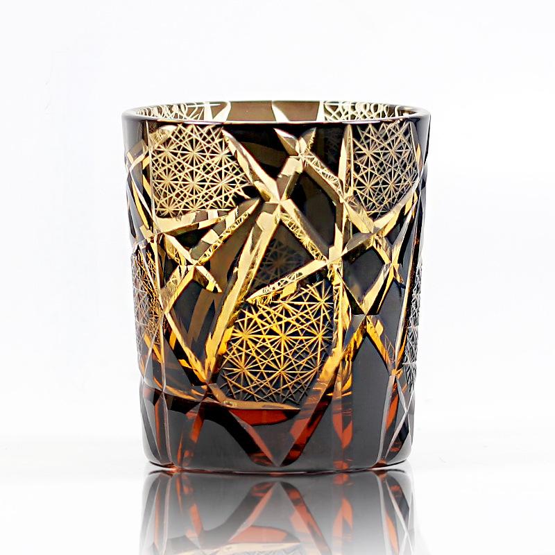 Edo Kiriko Handcrafted Amber Black Lightning Whisky Glass With Wooden Box - Je t'aime Resolute