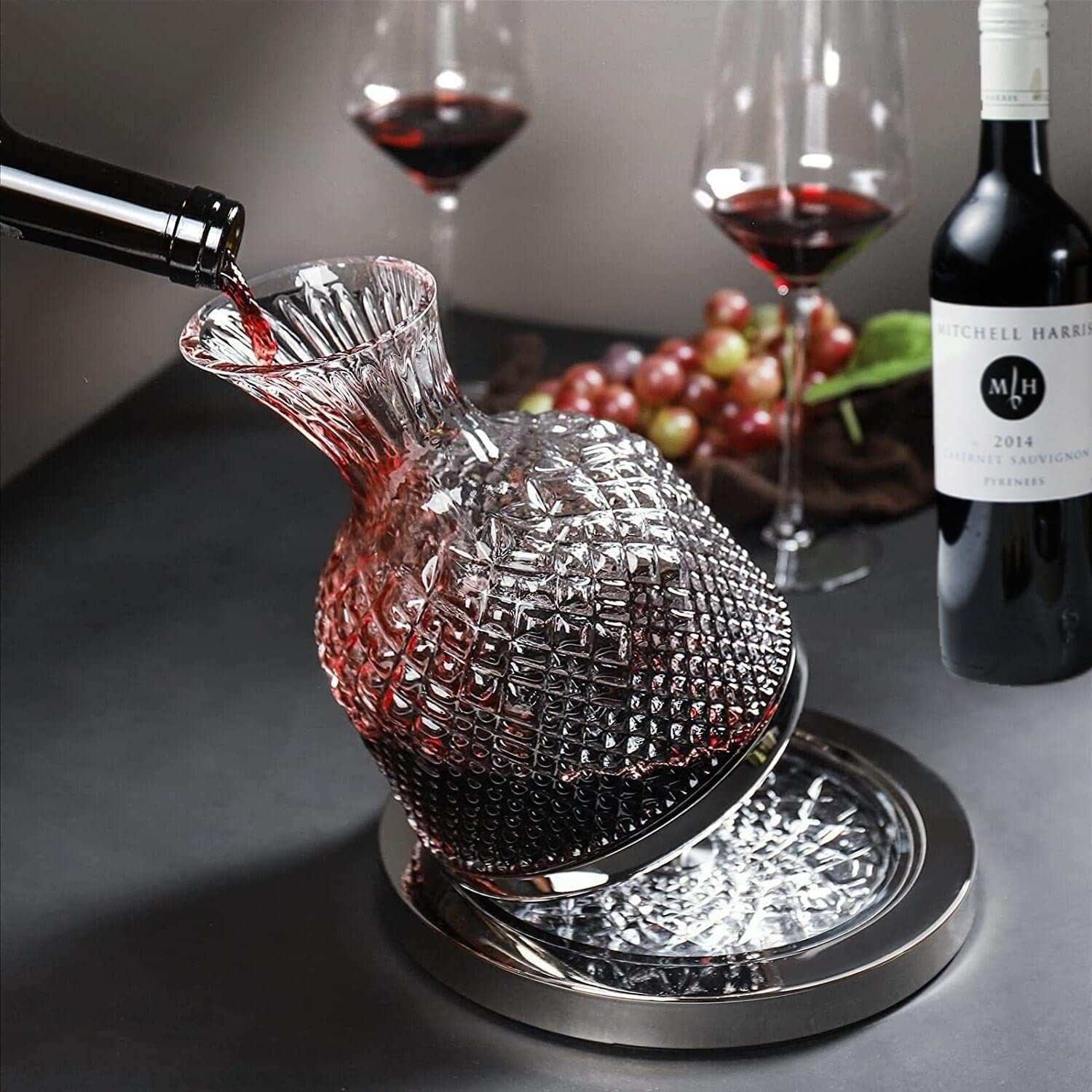JR Handcrafted Spinning Crystal Wine Decanter with Metal Base - Je t'aime Resolute