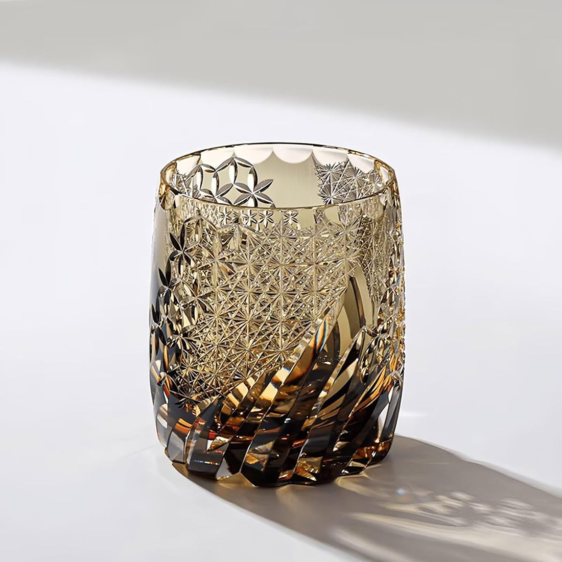 Edo Kiriko Handcrafted Amber Whisky Glass With Wooden Box - Je t'aime Resolute