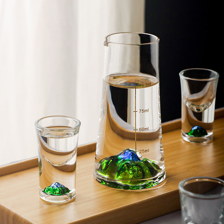 JR Handcrafted Crystal Landscape Shot Glass Set with Decanter Gift Set - Je t'aime Resolute