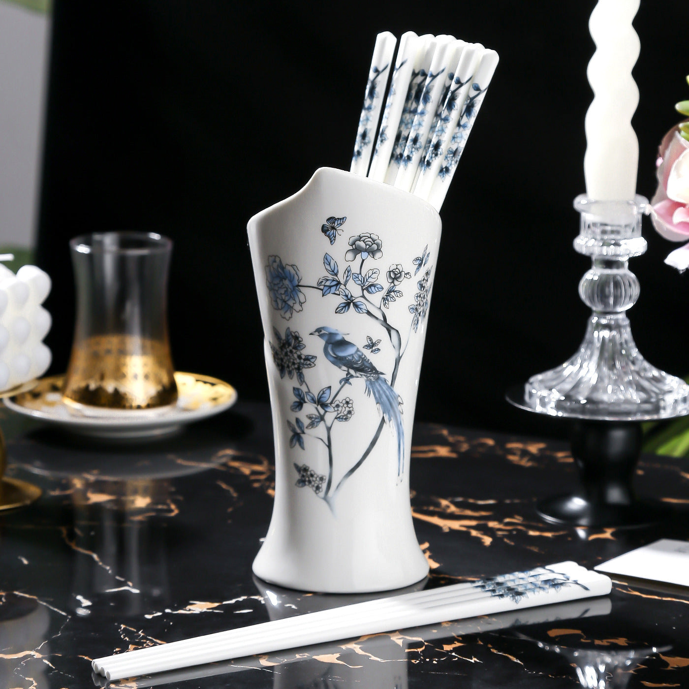 JR Handcrafted Blue and White Bird Bone China Chopstick Gift Set - Je t'aime Resolute