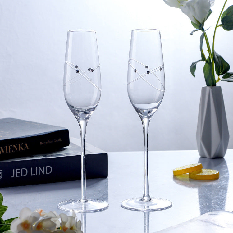 JR Handcrafted Diamond-Engraved Crystal Champagne Glass Set with Gift Box - Je t'aime Resolute