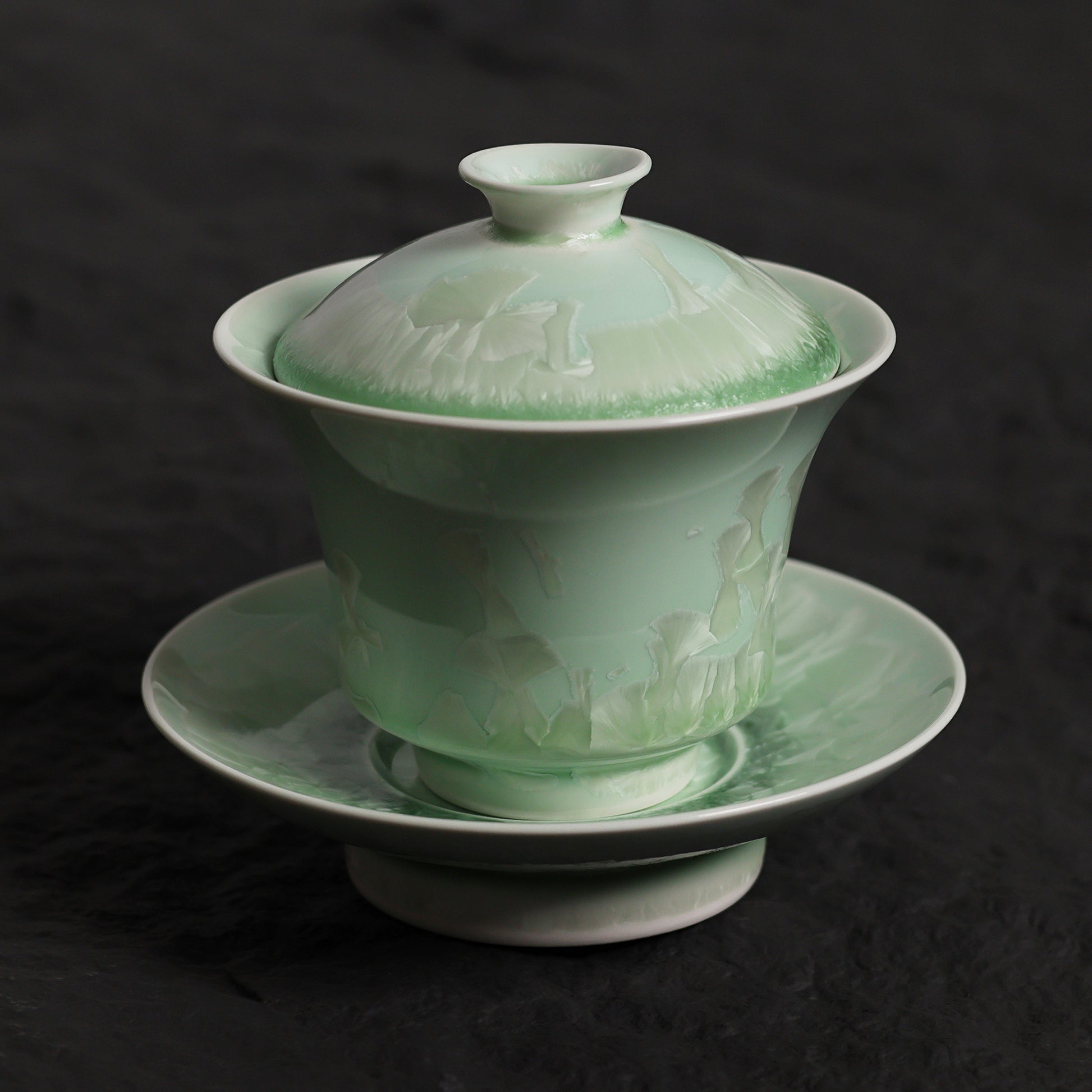 Pistachio Green Crystalline Glaze Floral Bloom Teacup – Handmade Ceramic Tea Cup - Je t'aime Resolute