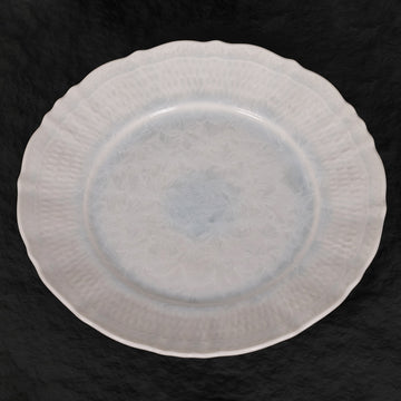 Glacier Veil | Handmade Ceramic Crystalline Glaze Dinner Plate with Floral Rim - Je t'aime Resolute