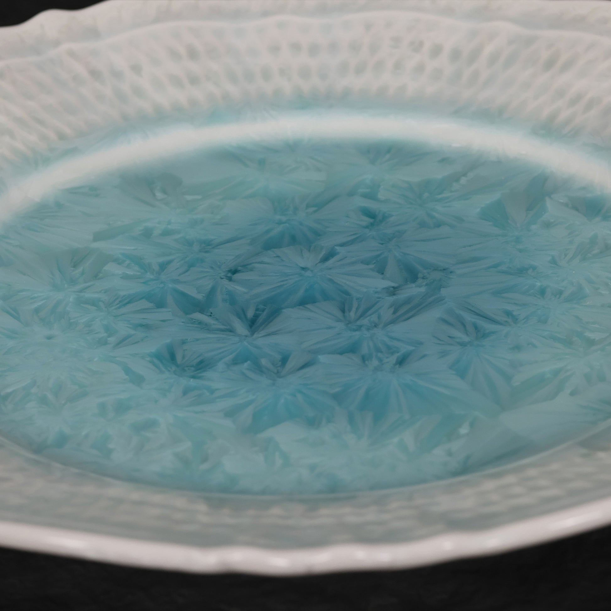 Frozen Lake | Handmade Ceramic Crystalline Glaze Dinner Plate with Floral Rim - Je t'aime Resolute