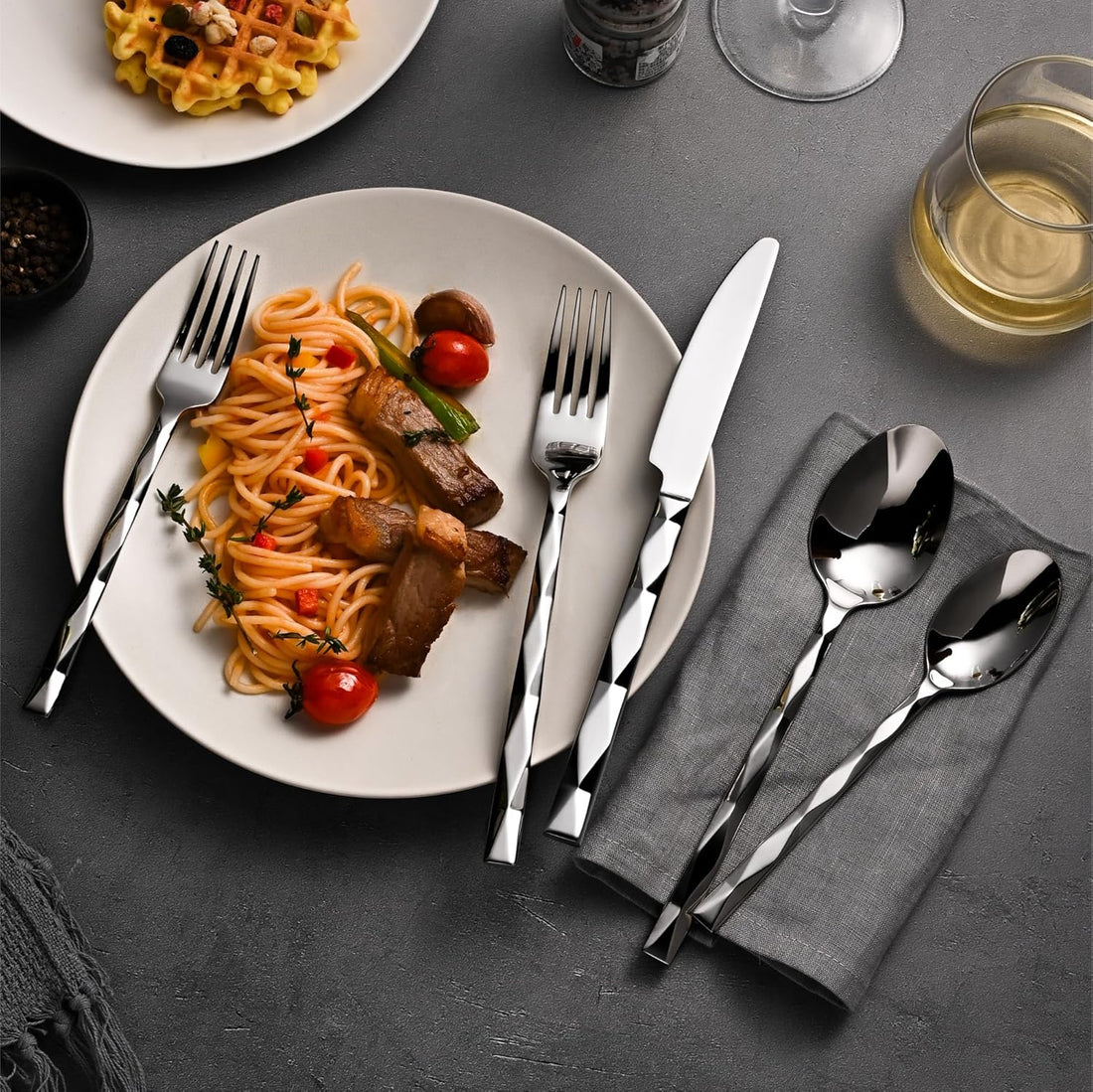 JR Diamond-Cut Stainless Steel Western Cutlery Set (5 pcs) - Je t'aime Resolute