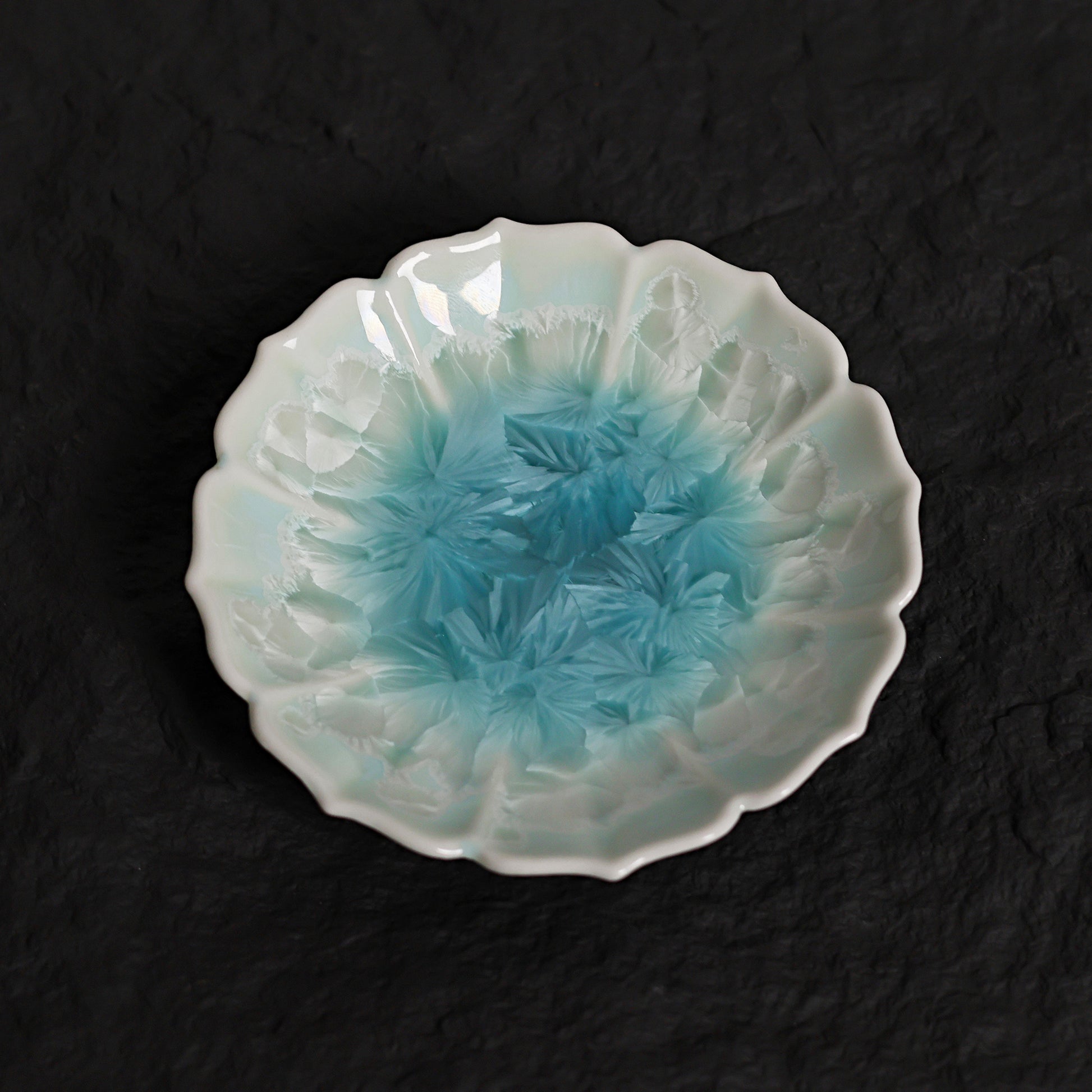 Frozen Lake | Sunburst Edge Handmade Ceramic Crystalline Glaze Mini Dessert Plate - Je t'aime Resolute