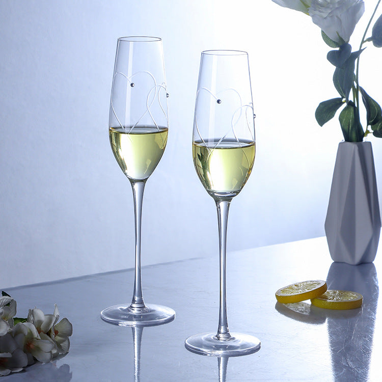 JR Handcrafted Heart-Cut Crystal Champagne Flutes with Gift Set - Je t'aime Resolute