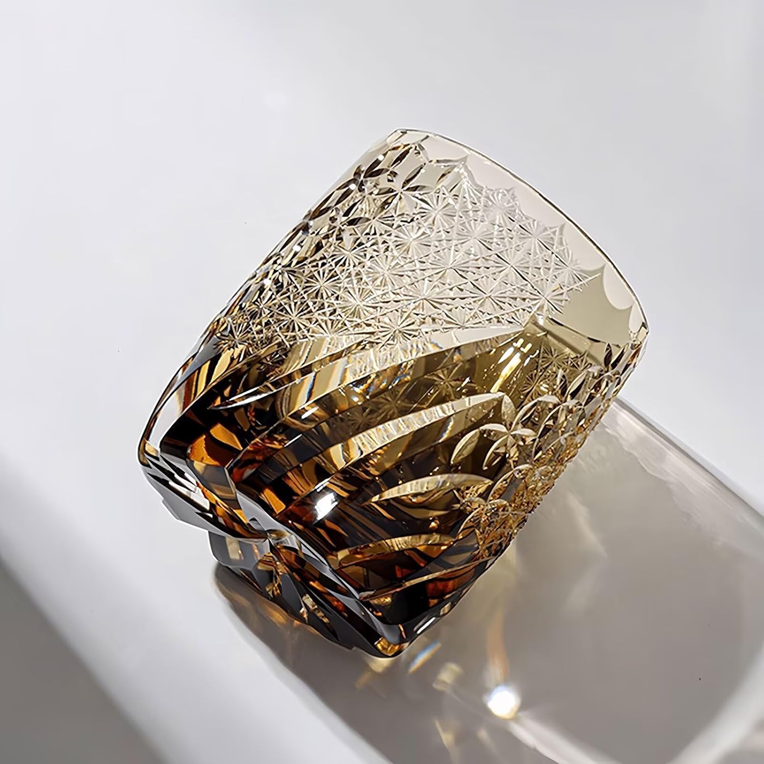 Edo Kiriko Handcrafted Amber Whisky Glass With Wooden Box - Je t'aime Resolute