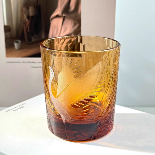 Edo Kiriko Handcrafted Pine & Crane Crystal Whisky Glass with Wooden Box - Je t'aime Resolute