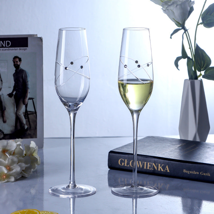 JR Handcrafted Diamond-Engraved Crystal Champagne Glass Set with Gift Box - Je t'aime Resolute