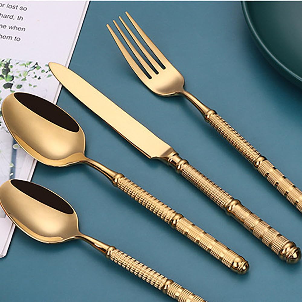 JR French Vintage Embossed Gold-Plated Stainless Steel Cutlery Set (5 pcs) - Je t'aime Resolute