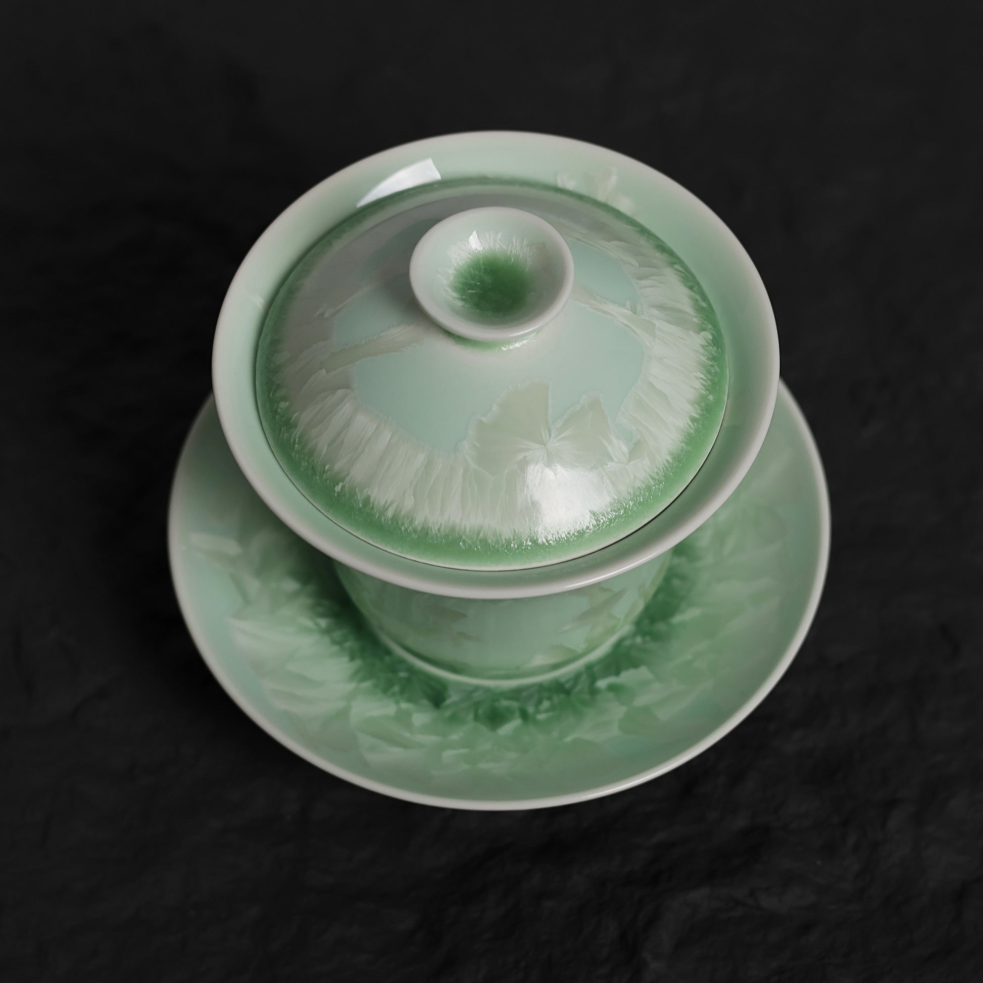Pistachio Green Crystalline Glaze Floral Bloom Teacup – Handmade Ceramic Tea Cup - Je t'aime Resolute