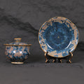 Indigo Bloom | Handmade Ceramic Crystalline Glaze Chinese Tea Bowl & Saucer Set - Je t'aime Resolute