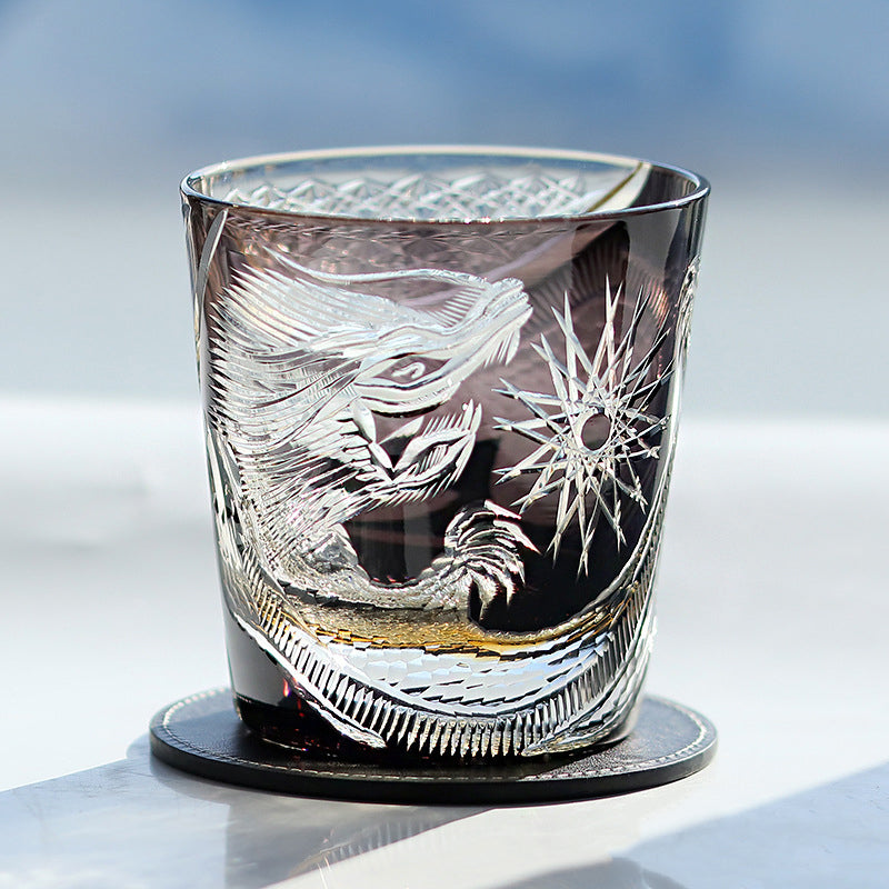 Edo Kiriko Handcrafted Dragon Motif Whisky Glass with Wooden Box - Je t'aime Resolute