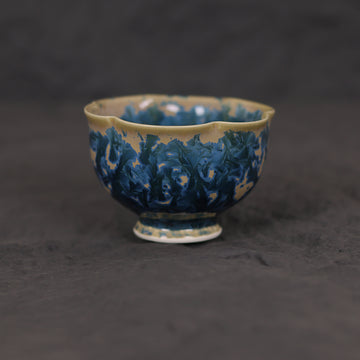 Indigo Bloom | Handmade Flower-Shaped Ceramic Crystalline Glaze Teacup