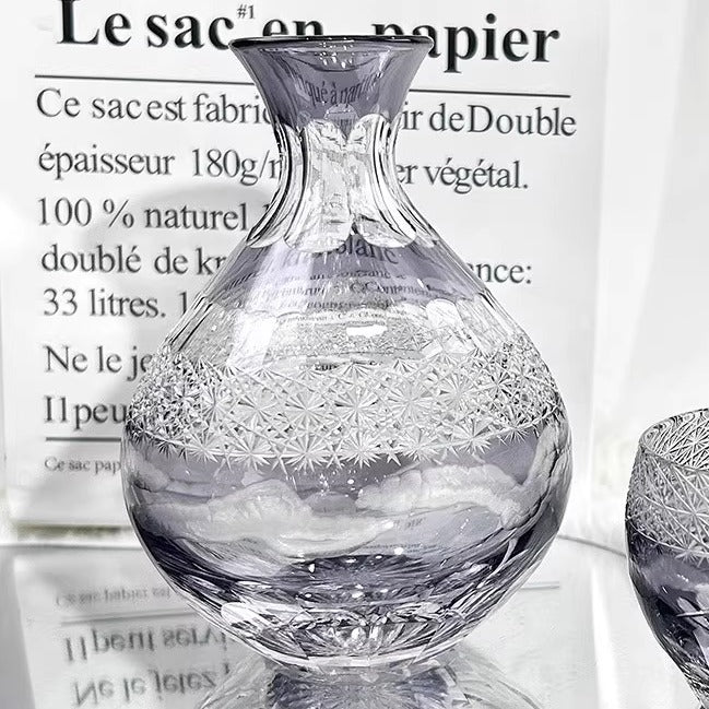 Japanese Handcrafted Edo Kiriko Mount Fuji Series Mini Sake Flask & Sake Cup Pure Hand-Carved Crystal Glass Set - Je t'aime Resolute