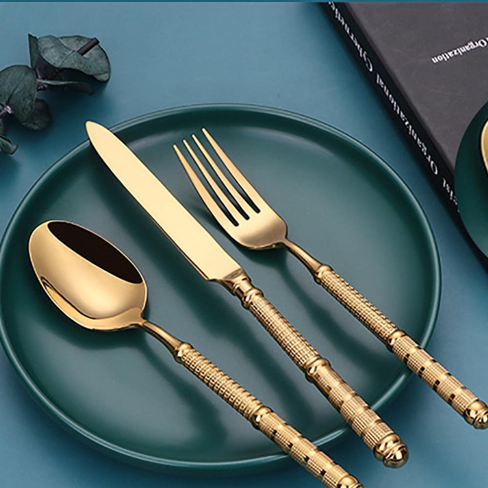 JR French Vintage Embossed Gold-Plated Stainless Steel Cutlery Set (5 pcs) - Je t'aime Resolute