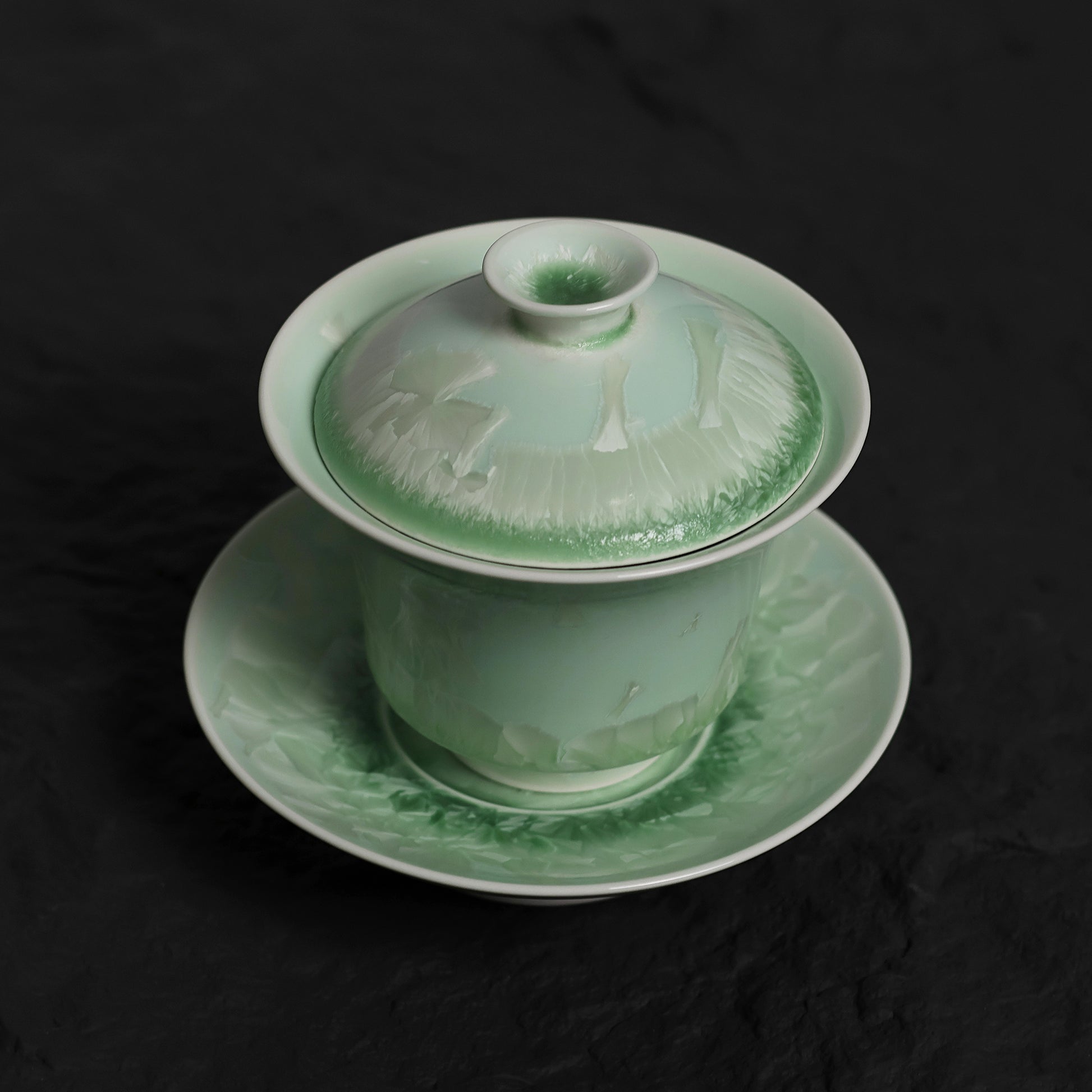 Pistachio Green Crystalline Glaze Floral Bloom Teacup – Handmade Ceramic Tea Cup - Je t'aime Resolute
