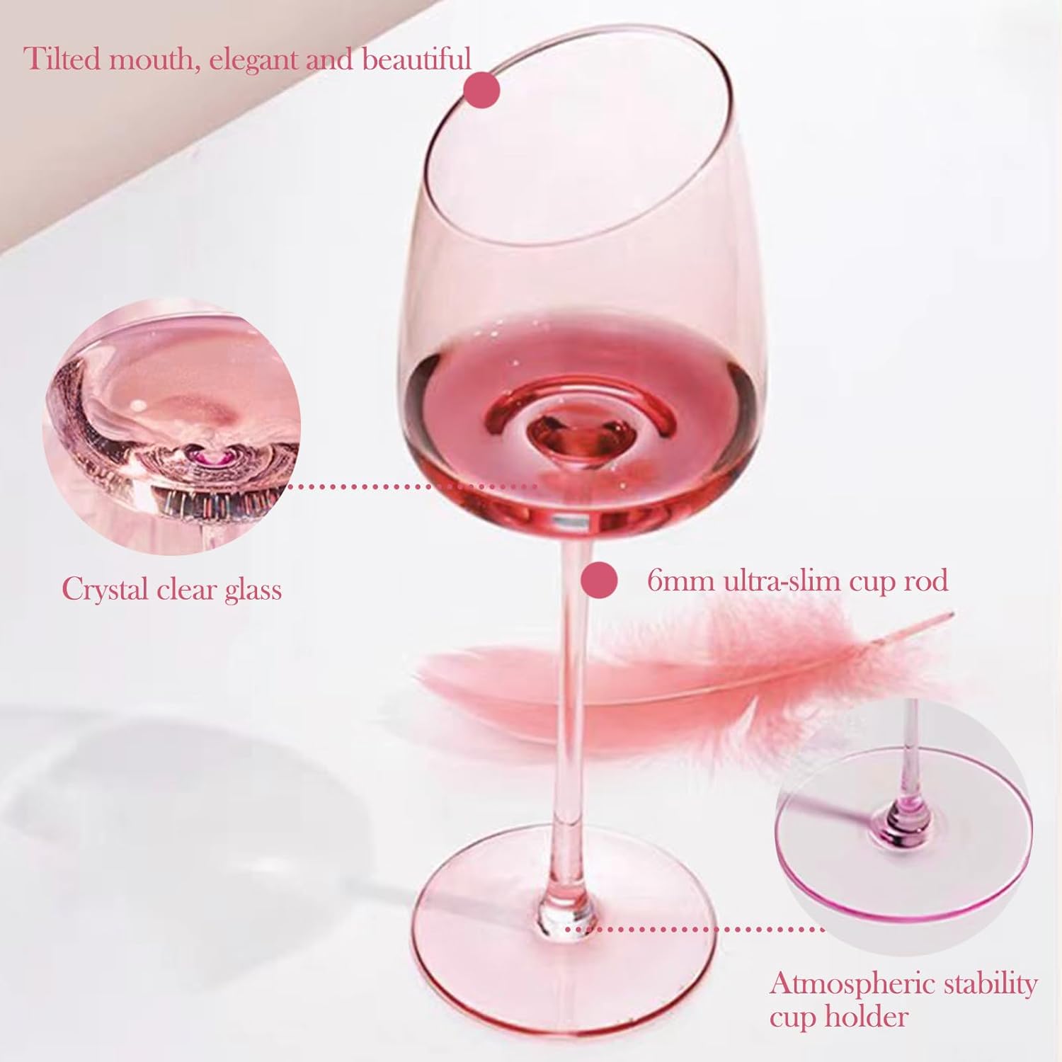 JR Handcrafted Flamingo Red Crystal Goblet for Red Wine and Cocktails - Je t'aime Resolute