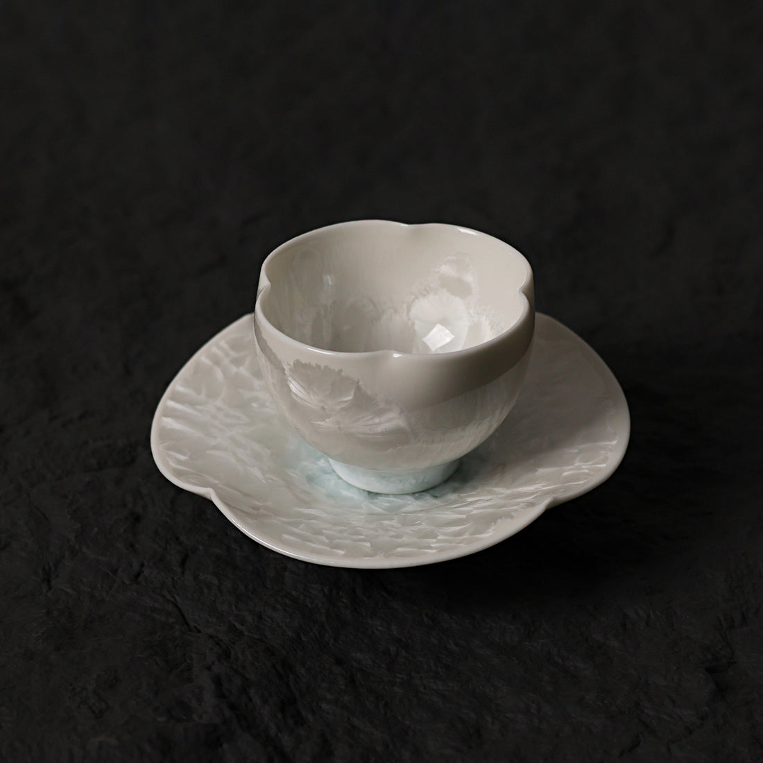 Glacier Veil | Floral-shaped Handmade Ceramic Crystalline Glaze Mini Teaware-Tea Cup&Saucer Set - Je t'aime Resolute
