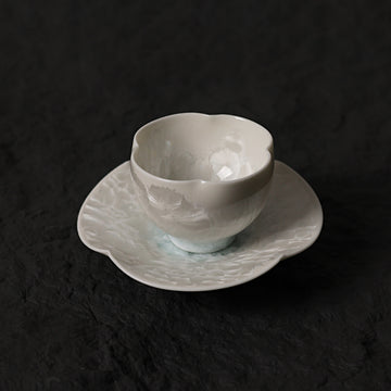 Glacier Veil | Floral-shaped Handmade Ceramic Crystalline Glaze Mini Teaware-Tea Cup&Saucer Set - Je t'aime Resolute