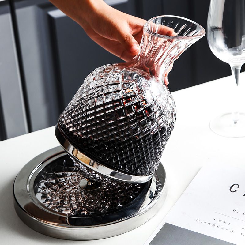 JR Handcrafted Spinning Crystal Wine Decanter with Metal Base - Je t'aime Resolute