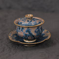 Indigo Bloom | Handmade Ceramic Crystalline Glaze Chinese Tea Bowl & Saucer Set - Je t'aime Resolute