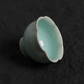 Blue-Green Crystalline Glaze Floral Rim Tea Cup – 3.1” Handmade Ceramic Teaware - Je t'aime Resolute