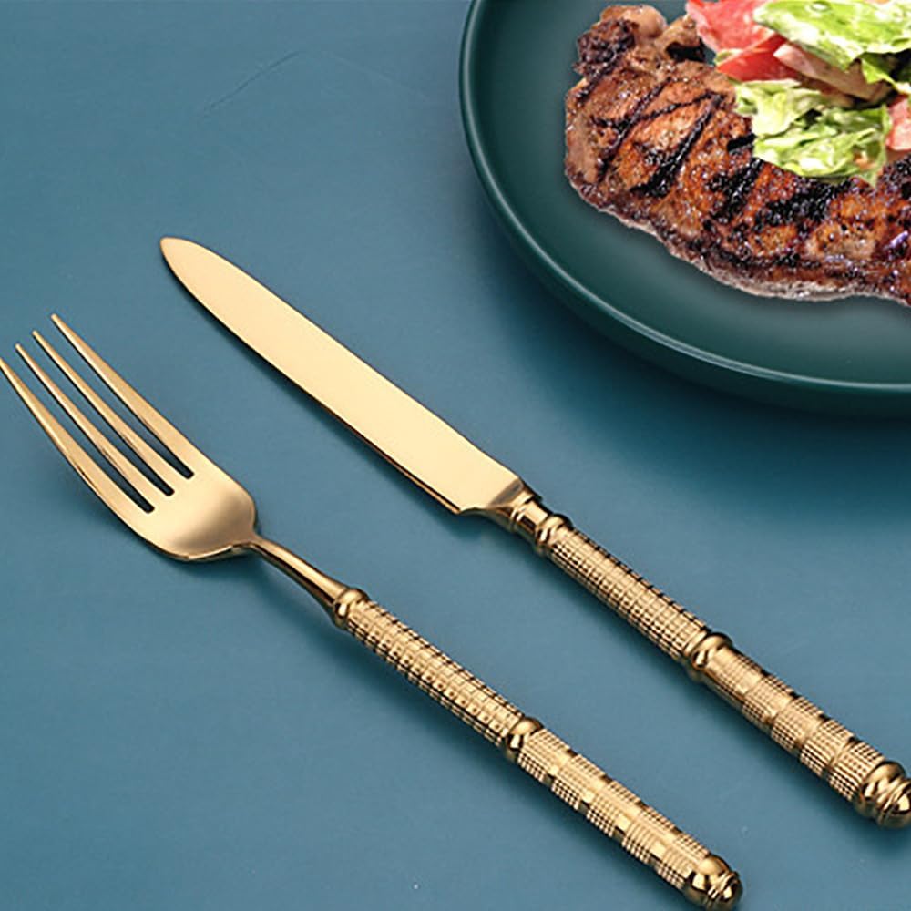 JR French Vintage Embossed Gold-Plated Stainless Steel Cutlery Set (5 pcs) - Je t'aime Resolute