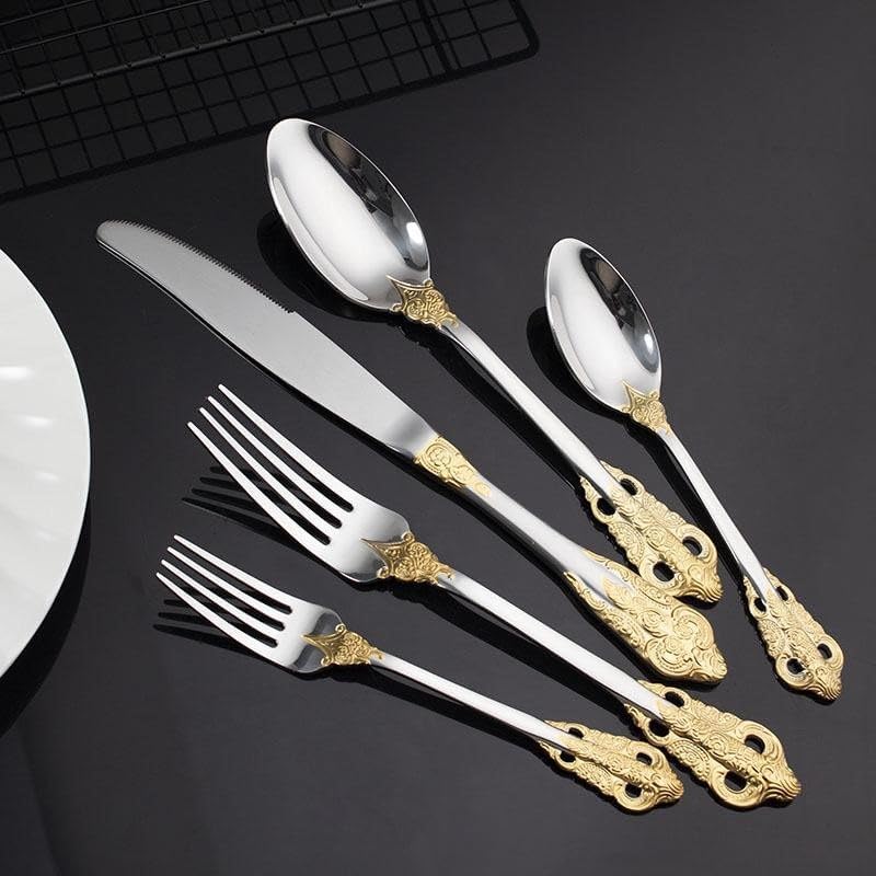 JR Vintage Embossed Stainless Steel Cutlery Set (5 pcs) - Je t'aime Resolute