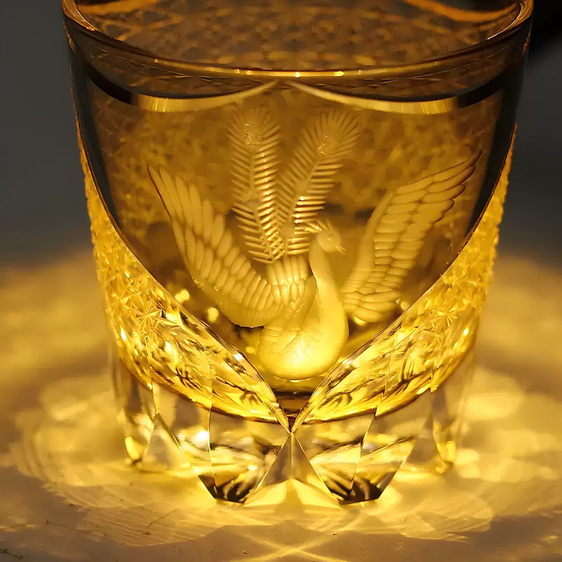 Edo Kiriko Handcrafted Peacock Pattern Whisky Glass Gray Phoenix with Wooden Box - Je t'aime Resolute