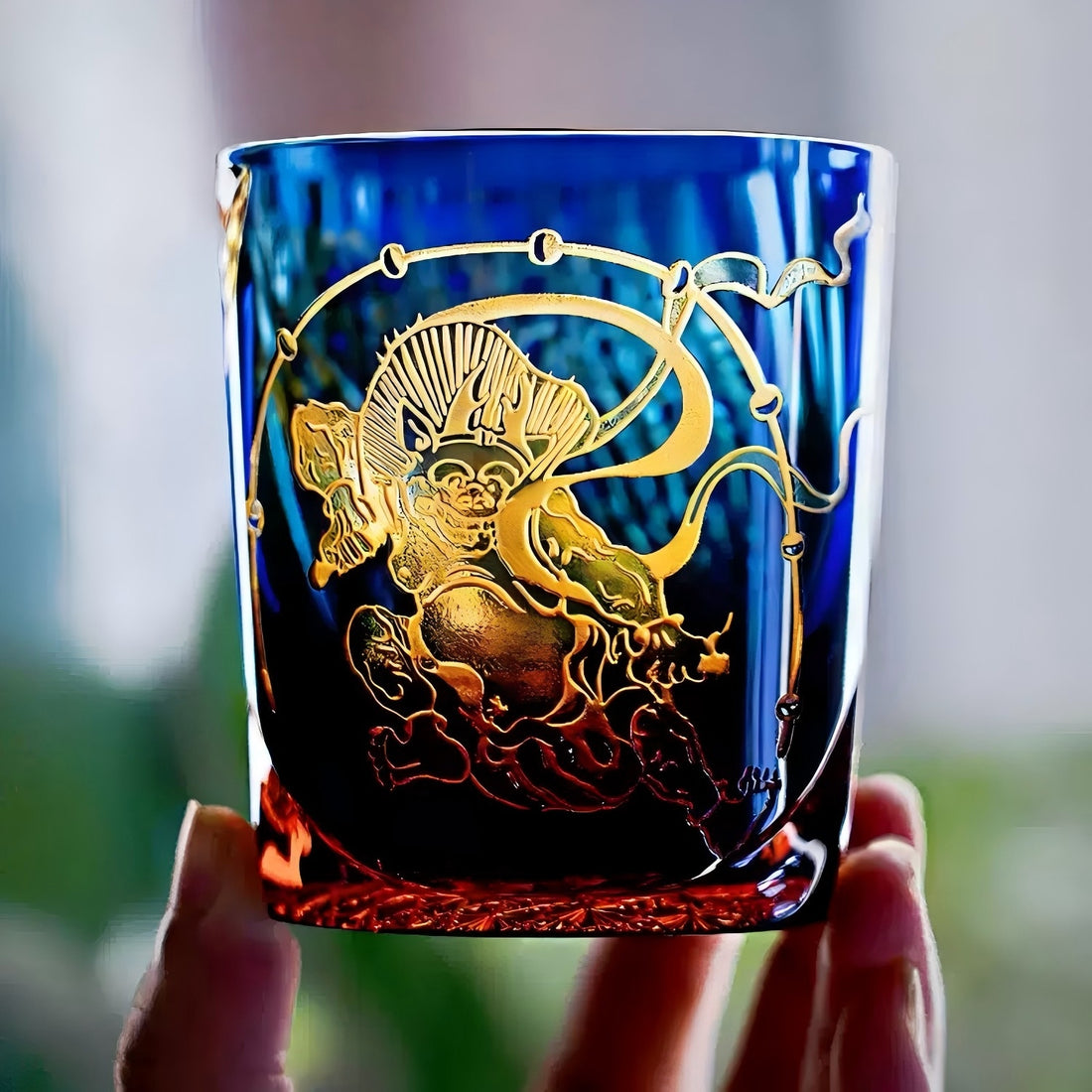 Edo Kiriko Handcrafted Raijin Whisky Glass with Wooden Box - Je t'aime Resolute