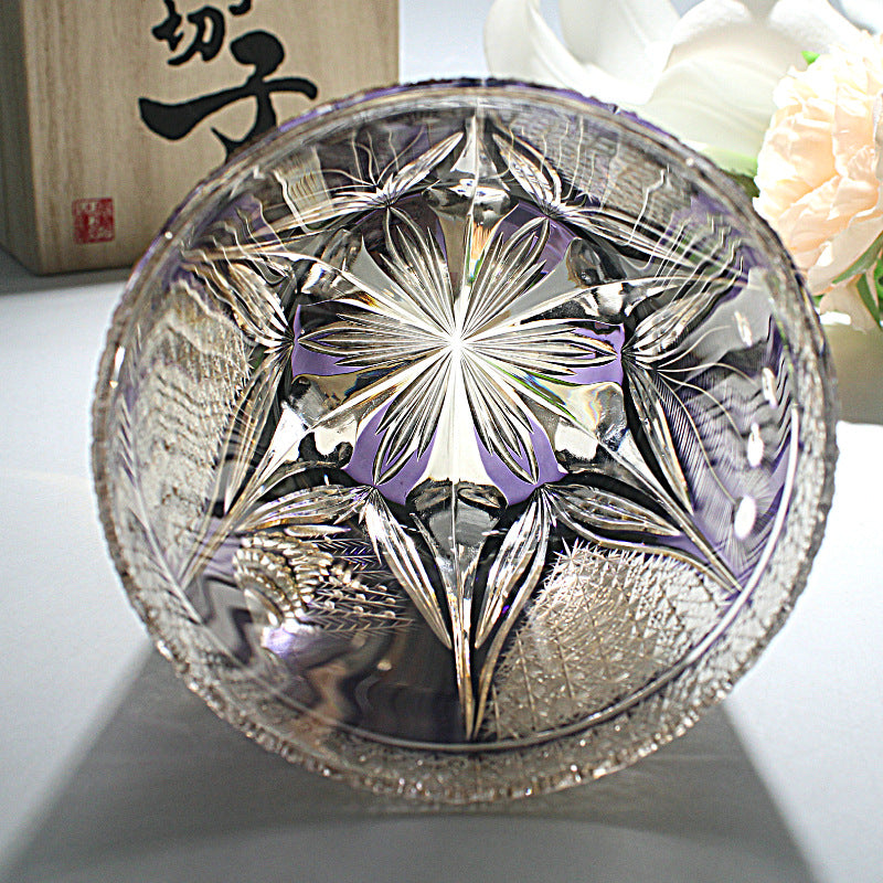 Edo Kiriko Handcrafted Peacock Motif Whisky Glass with Wooden Box - Je t'aime Resolute